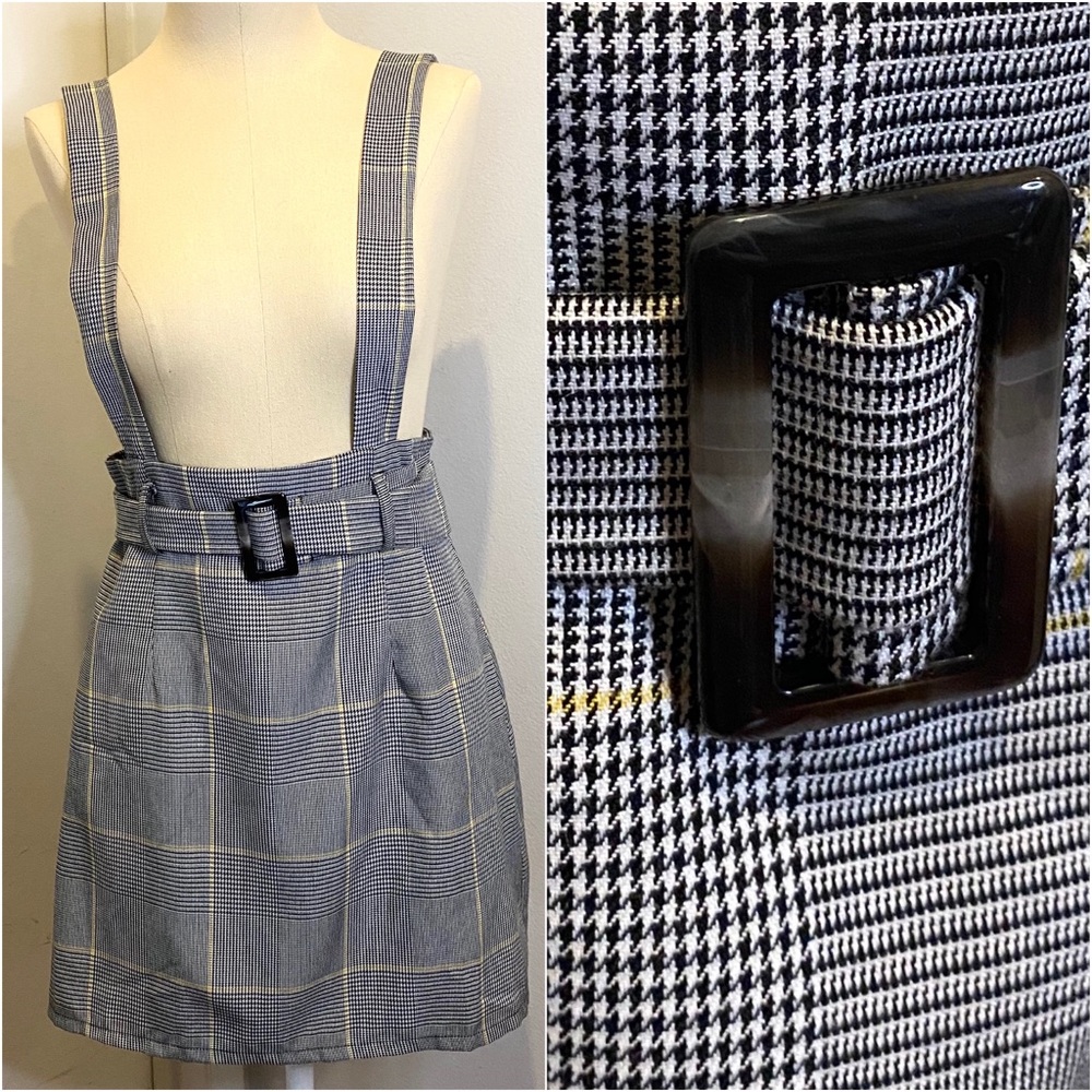 Fall Plaid Overalls Skirt Jumper